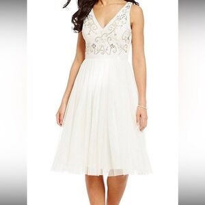 Adrianna Papell Beaded Bodice Tulle Midi dress. Wedding/ rehearsal/ size 10